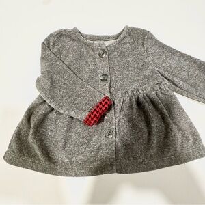 Carter's Gray Knit Long-Sleeve Cardigan with Red Houndstooth Cuff